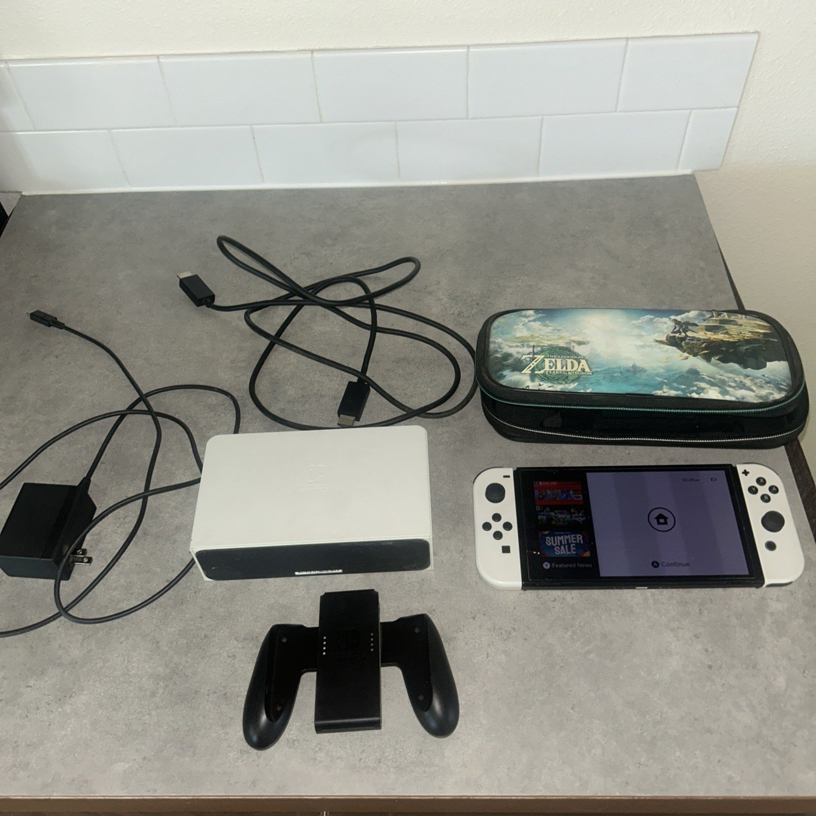 Nintendo Switch OLED Model HEG-001 Handheld Console - 64GB - White with Case